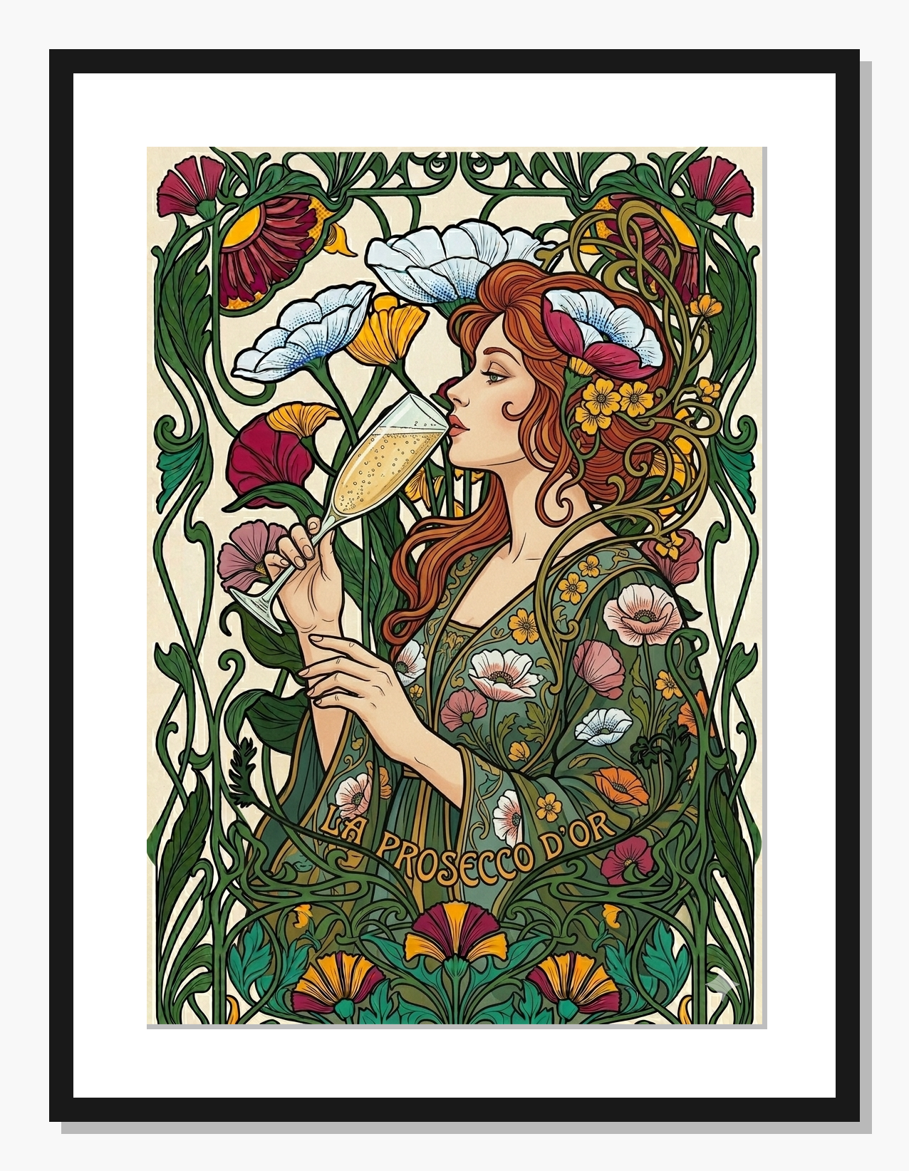 green Art Nouveau wall art: Gilded Sips