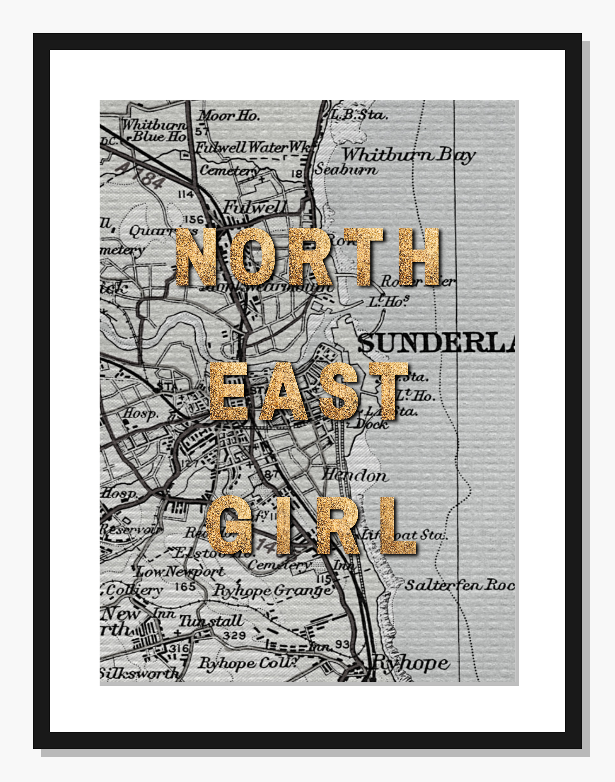gold Typography wall art: North East Girl