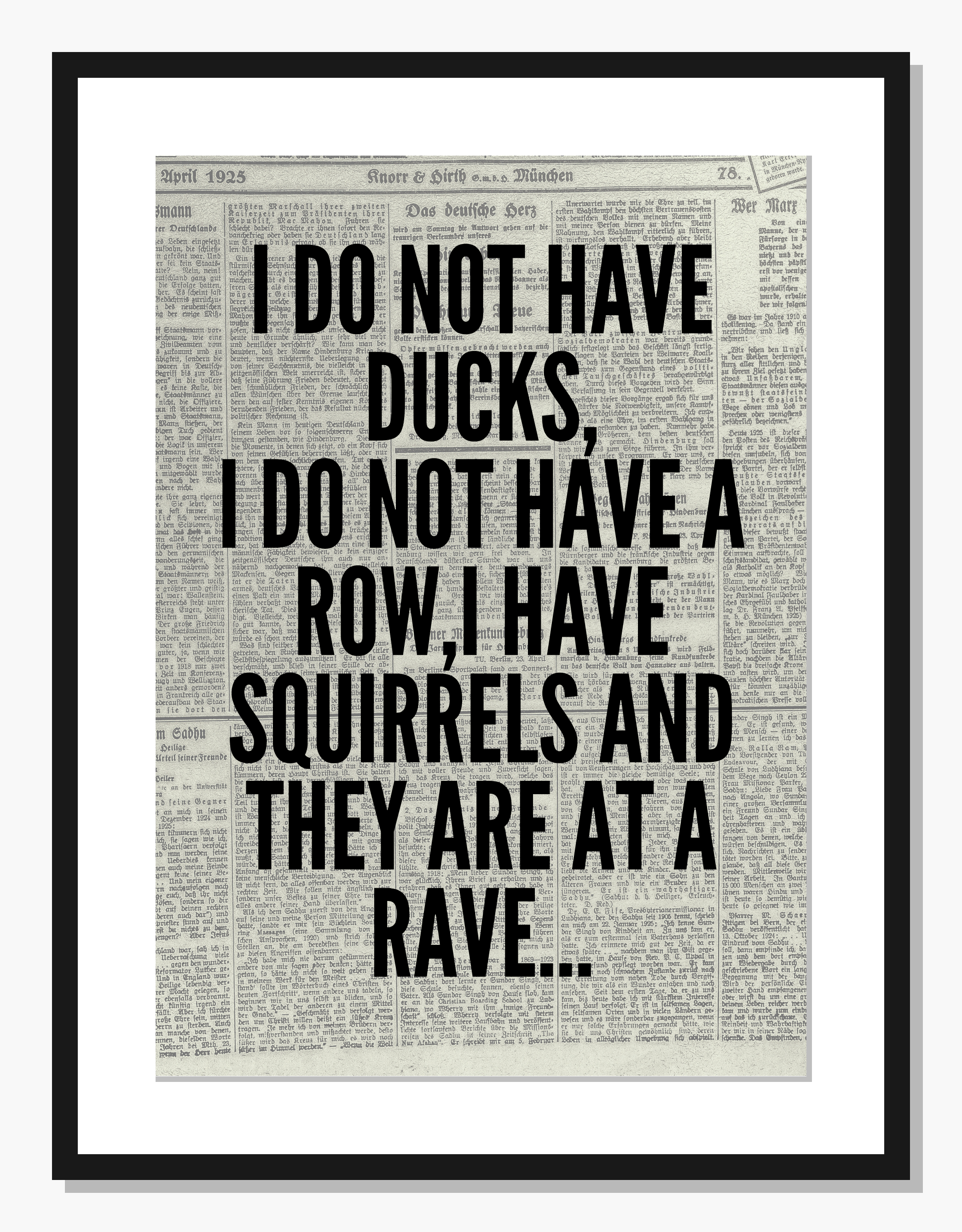 monochrome Typography wall art: Squirrel Rave News