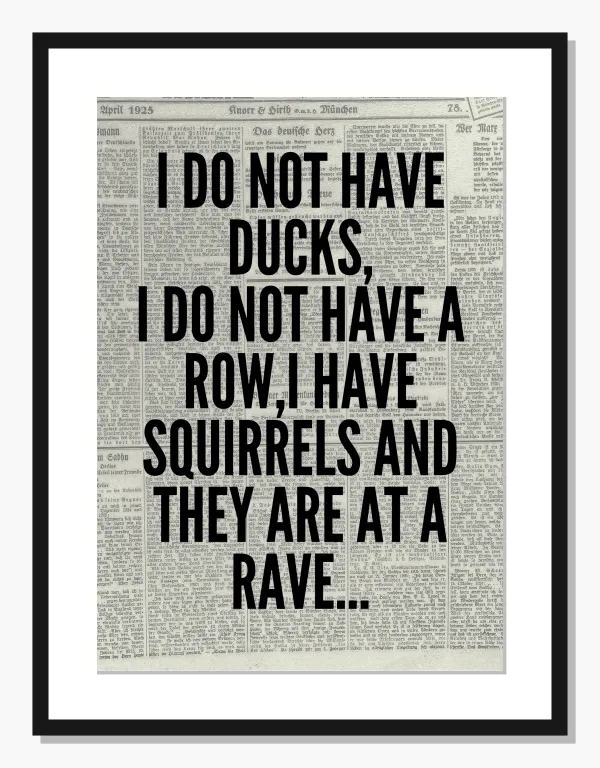 monochrome Typography wall art: Squirrel Rave News